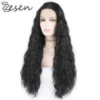 Zesen Synthetic 13 * 4 Lace Front Wig Naturligt hår Wig Svart 26 tum djupvåg Super Long Wavy Syntetiska peruker för svarta kvinnor