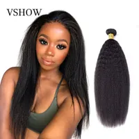 Pacotes de cabelo reto de Yaki vshow Indian Human Human Weave Bundles 1/3/4 Bundles Kinky Straight 100% Remy Hair Extension