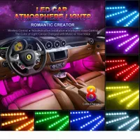 Car LED Light Strip, 4pcs 48 LED Multicolor Música luzes do carro Interior Sob traço Lighting Kit impermeável com música e controle remoto, DC12V