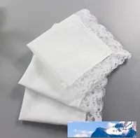 Pure White Hankerchiefs with Lace Plain DIY Print Draw Hankies Cotton Handkerchiefs Pocket Square 23*25 cm