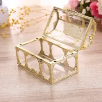 Treasure Chest Candy Box Bröllop Favor Mini Presentlådor Matkvalitet Plast Transparent Smycken Stoage Case LX2591