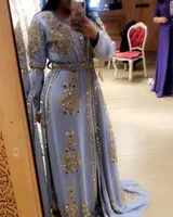 Dubai Kaftan Abaya Evening Dresses Plus Storlek Beaded Crystal Långärmad Formell Kappor Golvlängd Prom Dress Vestido de Festa