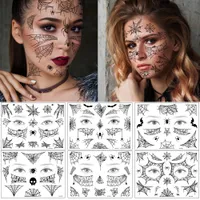 Halloween Day Face Makeup Body Tattoo Fake Black Spider Web Bat Dark Style Dacing Funning Design Waterproof Temporay Tattoo Sticker for Girl