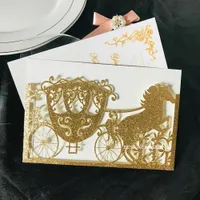 2020 Lüks Altın Glitter Lazer Kesim Arabası Düğün Davetiyeleri Brial Duş Yıldönümü Parti için Yazdırılabilir At Çiçek Davetiyesi Kartları