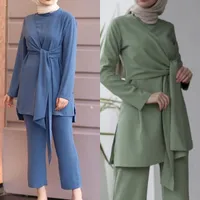 JJ838 2 stuk moslim vrouwen kleding abaya Turkse tops broek vetment femme hijab jurk abayas voor vrouwen Caftan marocain kaftan mantel