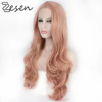 Zesen Golden Pink Wig Colored 13 * 4 Syntetisk Lace Front Lace Paryk Body Wave Hår Värmebeständig peruk