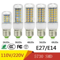 SMD5730 E27 E14 GU10 B22 G9 LED 램프 7W 12W 15W 18W 20W 220V 110V 360 각도 SMD LED 전구 주도 옥수수 빛