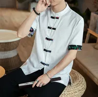 Etnik Giyim Yaz Çin Vintage Tang Takım Elbise Keten Yaka Stiching Gömlek Geleneksel Erkekler Için En İyi Hanfu Bluz