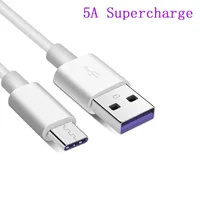 5A USB C Super cable de carga rápida de carga rápida Cargador cordón blanco para Huawei P40 P30 P20 Pro Lite mate 30 20 X