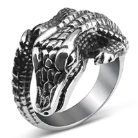Stainless steel men punk gothic crocodile ring style personality men&#039;s retro antique unique animal jewelry wholesale
