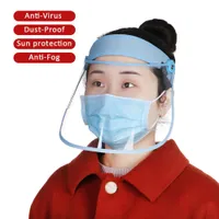 Armazém US ajustável Faixa de Cabelo Film Rosto máscara protetora chapéus de sol protetor facial Anti Gota anti-poeira reutilizável completa Máscaras de cobertura