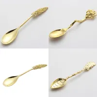 Spoons Coco Tree Leaves Twig Plants Carved Spoon Gold Plating Ladles Metal Mixing Tableware Crafts Kitchen Supplies 2 2sd C2