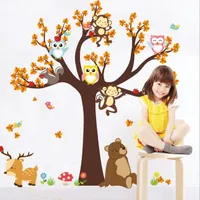 180x100 cm Karikatür Orman Hayvan Baykuş Maymun Ağacı PVC Duvar Sticker Oto-Stick Çıkarılabilir Su Geçirmez Duvar Kağıtları Ev Dekoru Bahçe HA1034