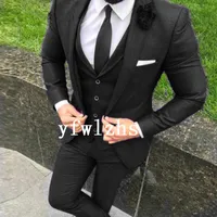 Yakışıklı Bir Düğme Groomsmen Notch Yaka Damat smokin Mens Gelinlik Man Ceket Blazer Balo Yemeği takım elbise (Ceket + Pantolon + Kravat + Yelek) W200