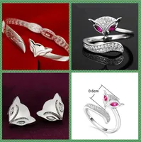 Prata esterlina 925 chapeamento Fox anel pulseira Brincos Anéis amor com Wedding Party Mulheres Moda bracelete de cristal Anéis amo design aberto
