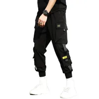 남성 청바지 남자 통기성 발목 넥타이 포켓 Drawstring화물 바지 2021 하레주쿠 땀받이 힙합 Harajuku Joggers