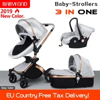 Babyfond 3 in 1 Newborn Luxus Kinderwagen Zwei-Wege-faltbar vierrädrigen BabyPram Leder Aluminium Rahmen Klappbabyauto