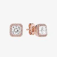 CZ Diamond Kolczyk Kobiety Różowe Pozłacane Biżuteria Moda Dla Pandora 925 Silver Clear Square Sparkle Halo Stadniny Kolczyki z oryginalnym pudełkiem
