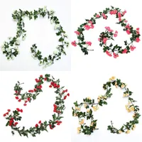 Rosa Simulazioni artificiali fiori di plastica del rattan di seta del fiore sospeso a soffitto Matrimonio Compleanno hotel partito ragazza Craft Supplies 10mH E2