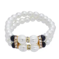 Elegante Doppelschicht Weiße Nachahmung Perle und Kristall Dame Diamant Armband Armband Schmuck Geschenk
