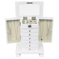 Vintage estilo europeu armário de vestir mesa de armazenamento de caixa de jóias artesanais, madeira 7 camadas, com 6 gavetas, wh