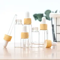 Clear Glass Essencial Perfume Oil Bottle líquido reagente Pipeta Dropper Bottle Com Veio de Madeira Capa 5-20ml