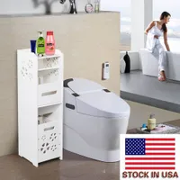 Multi camada com lixo 25 * 25 * 80cm vaso sanitário prateleira de canto banheiro armazenamento armário EUA estoque branco