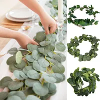 Sztuczny Zielony Eucalyptus Garland Leaves Vine Fake Vines Rattan Sztuczne Rośliny Ivy Wieniec Wall Decor Wedding Decor