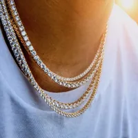 رجالي الماس المثلج خارج التنس سلسلة الذهب قلادة الموضة قلادة الهيب هوب مجوهرات 3 مم 4 مم 5 ملم