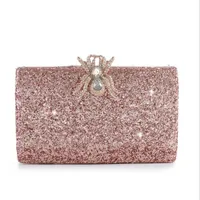 ABERA 2020 hot pink bling evening bags diamond spider hasp clutch wallets wedding dinner bags with chain drop shipping MN1323