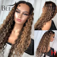 Beeos 180% 360 Lace Human Hair Wigs Highlight Color Deep Part Curly Pre Plucked With Baby Hair Bleached Knots Brazilian Remy