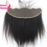 Atina Queen Kinky reta 13x4 Ear a orelha Fechamento frontal de renda cheia com cabelo bebê italiano Remy Human Hair Hair Human