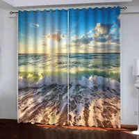 Strand in den Sonnenuntergang Fenster Blackout Luxus-3D-Vorhang für Wohnzimmer Schlafzimmer Büro Hotel Dekor