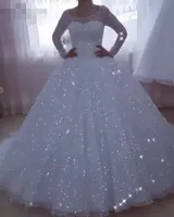 gritantes Vestido de noiva da faísca vestidos de noiva 2020 vestido de baile Long Sleeve Plus Size princesa vestidos de noiva por Mulheres Robe De Mariee