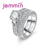 ホワイトブライダルの結婚指輪セットジュエリーの約束CZの石の結婚指輪女性のオリジナルシルバージュエリー