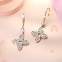 S1537 Hot Fashion Jewelry S925 Silver Post Four Leaf Clover Earrings Simple Hollow Out Niche Design Dangle Earrings