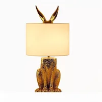 현대 테이블 램프 골드 마스크 토끼 헝겊 갓 갓 나이트 스탠드 조명 거실 침대 옆 크리 에이 티브 led 책상 램프