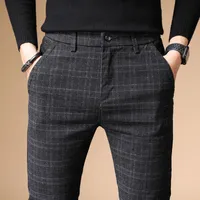 Ekose pantolon erkekler 2020 yaz iş elbisesi ince uygun sıska pantolonlar erkek ucuz temizlik gündelik streç vintage siyah iş pantolon