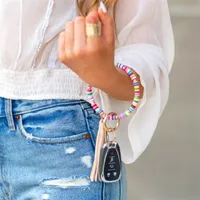Boho Key Ring Armband för kvinnor Rainbow Beaded Confetti KeyRng Bangles Armband med Suede Tassel Funfetti Arm Bangle Smycken Nyckelringar