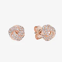 Róża Pozłacane CZ Diamond Wesele Kolczyk Kobiety Letnia Biżuteria z oryginalnym pudełkiem dla Pandora 925 Silver Knot Stud Earrings Set