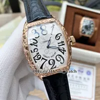 NEW Сумасшедшие часы 8880 CH Автоматическая Мужские часы розовое золото Резные Дело белый циферблат кожаный ремешок высокого качества Mens Популярные Бизнес часы