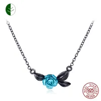 Ketten Vintage Blau Rose Halsketten Schwarzes Blatt Langkette Halskette Schmuck Blume Choker Anhänger Anhänger Schmucksryzk30