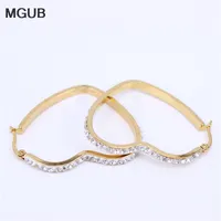 Roestvrij staal hartvormige kristallen hoepel oorbellen sieraden vrouwelijke populaire verkopende goedkope sieraden gouden kleur LH160