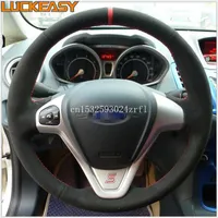 Preto Suede cosido à mão Car Steering Wheel Cover para Ford Fiesta ST ESCORT EcoSport