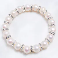 10PCS / lot White Pearl pulseiras cristal Spacer Beads Jóias DIY argila Zircon Bola Elasticidade Jóias presente