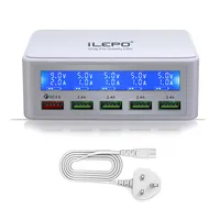 Multiple USB Charger 5-Port 50W Desktop Charging Station Hub QC 3.0 Port Fast Adapter with LCD Display
