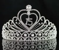 JaneFashions Quinceanera Sweet 15 piętnaście 15. urodziny Coronas de Clear White Austriacki Rhinestone Tiara Crown Y200807