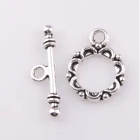 100Sets Tibetan Silver Lacework Circle Toggle Clasps for Jewelry Making Toggle Jewelry Clasps for Bracelet Necklace