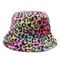 Mode Automne Hiver Chapeau Tie Dye arc-en-léopard en peluche Panama Femmes en plein air chaud pêcheur Chapeau Casual Caps sauvage