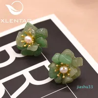 Hot Sale XlentAg Natural Jade Earrings For Women Accessories Clove Earings Stud Real Pearls Stone Flower Boho